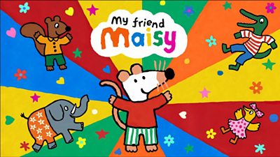 Maisy the mouse surrounded by her animal friends