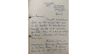 A handwritten letter from Richard Dimbleby
