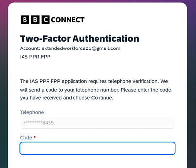 Screenshot displaying how SMS authentication prompt appears following first set up with mobile number pre-populated