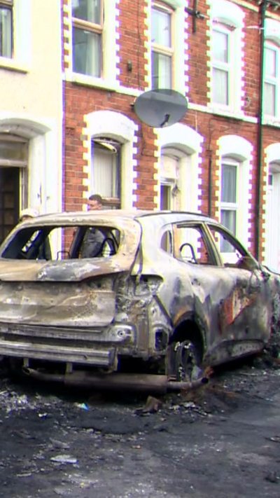 Burnt car in Lendrick street in Belfast