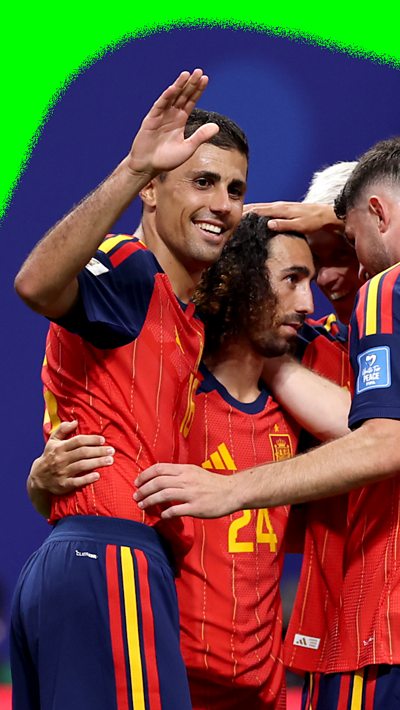 The Spanish national team celebrate Saudi Arabia's own goal