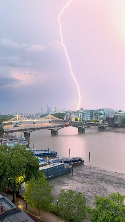 Thunder, lightning and torrential rain hits London
