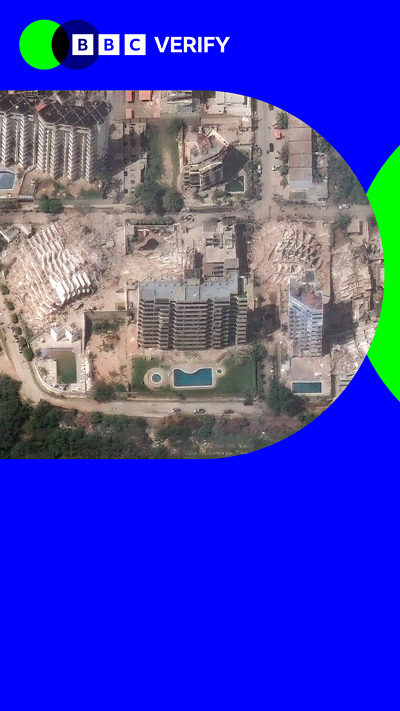 A graphical composite image showing a satellite photo of Venezuela next to a BBC Verify logo.