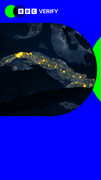 A graphical composite image showing a satellite image over Cuba next to the BBC Verify logo.