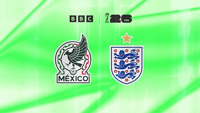 Key art, a green background with the BBC, World Cup 2026, and the Mexican and English football logos