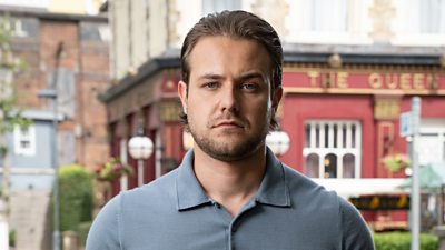 Matthew James-Bailey in character as DC Craig Ingram on the set of EastEnders.