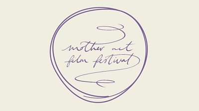 Mother Art Film Festival logo in purple handwritten script within an oval border on a cream background.