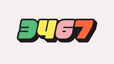 The numbers '3467' in different bright colours on a plain background