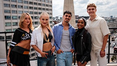 Group photo. Five people stand on a balcony overlooking the London skyline. Featured are the five new Strictly Come Dancing Professional Dancers: Aleksandra Isaeva, Cristian Priori, Lethabo Monametsi, Maddie Ingoldsby and Mark Karmalita.