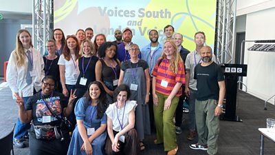 Writers from the 2026 Voices London and South of England hubs at their final event in BBC Broadcasting House London