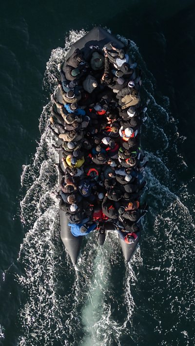 Aerial shot of migrant boat in Channel