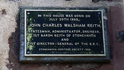 A plaque dedicated to the birthplace of Lord Reith