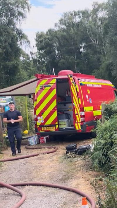 Fire engine and fireman
