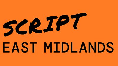 The text 'script east midlands' in black on an orange background