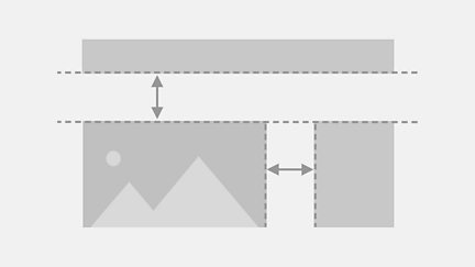 Graphic of spacing units with arrows and guidance between page elements