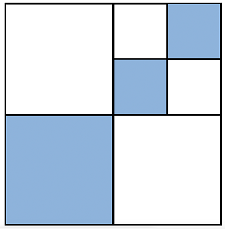 The bottom right square is highlighted blue, and so are two other blues square that are half the size of the blue square.