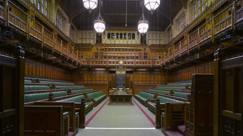 The House of Commons chamber, empty.