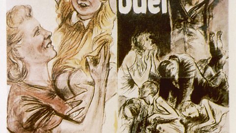 Poster illustrating Victory or Bolshevism An Aryan mother and child versus the threat of Bolshevik rule.