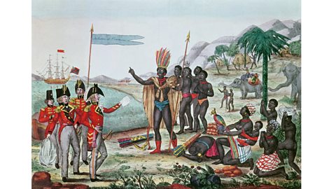 The English informing the Africans about the Treaty of Paris and the abolition of slavery (after 1815)