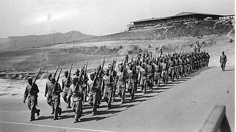 A group of Code Talkers training in the Pacific