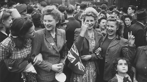 Crowds gathering in London on VE day