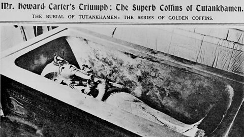 Newspaper clipping from 1923 showing Tutankhamun's tomb.