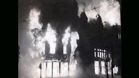 Belfast on fire during the Blitz