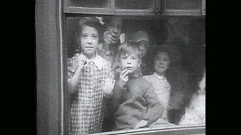 Children leaving their homes on a train