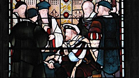 King Henry VIII appears in a stained glass window