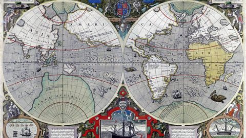 A map from 1595 showing Sir Francis Drake's circumnavigation of the globe