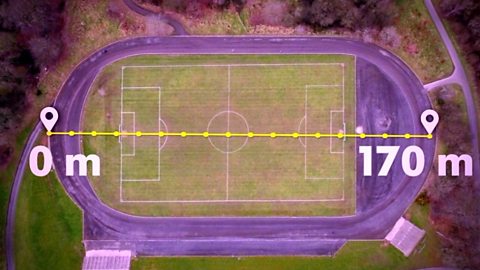 A football pitch with measurements 0 to 170 metres