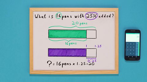 Whiteboard with two bars and calculator 