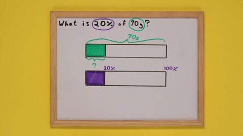 Whiteboard with maths problem and two bars drawn on it