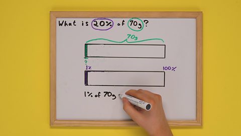 Whiteboard with maths problem and two bars drawn on it