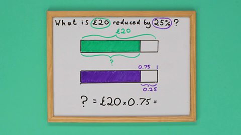 Whiteboard with two bars drawn on it and a maths sum underneath