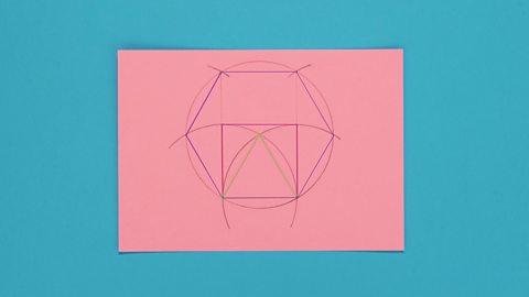 The final product of the hexagon with a square and triangle within it