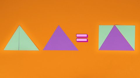 An image explaining how the area of two triangles is the same as one rectangle