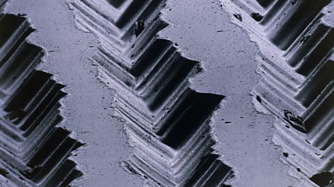 Record grooves when under the microscope