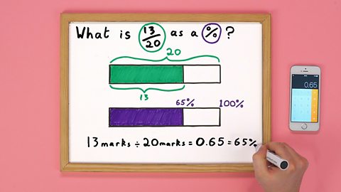 Someone working out the percentage of the maths problem on the whiteboard