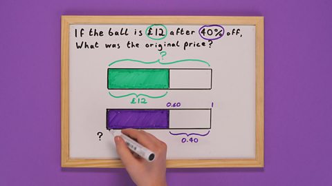 White board with two shaded bar models