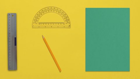 Ruler, pencil, protractor, paper