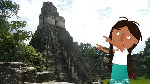 Jade Skirt pointing at the Temple of the Great Jaguar