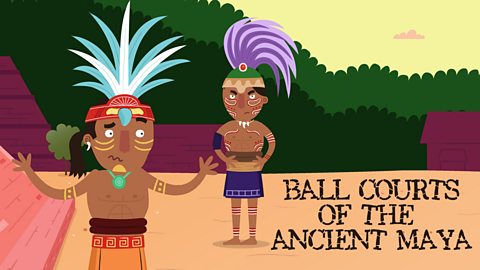 Two Maya ball players having an argument on a ball court