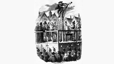 Guy Fawkes climbing a ladder