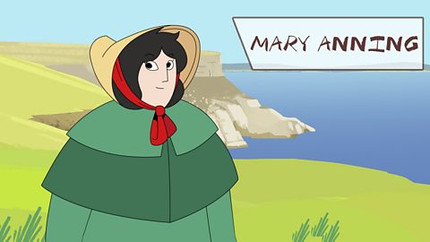 Mary Anning on top of a cliff