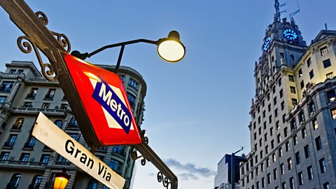 Sign at entrance to Gran Via Metro Station in Madrid