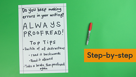 A poster on a green table, with the title "Always Proofread!"