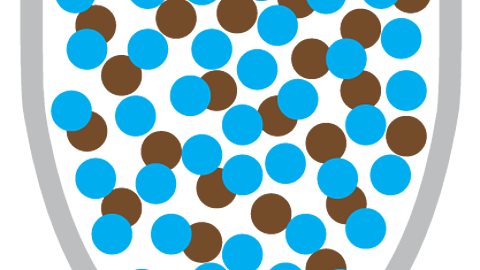 Coffee molecules evenly spread out through cup of water.