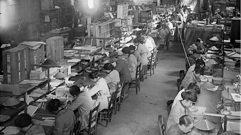  Women's Army Auxiliary Corps clerks at work in a motor transport depot in Abbeville, France