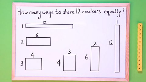 Count up how many unique numbers you have for the height and width of the rectangles. These are all the factors for your original number.